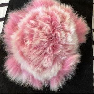 Pink & White Fur Flower Pin Brooch
